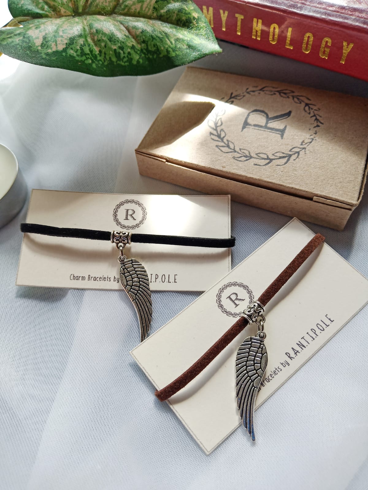 Angel Wing Suede Charm Bracelet, view 2