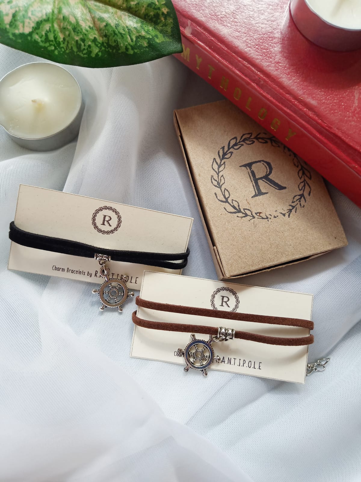 Ship's Wheel Suede Charm Bracelet