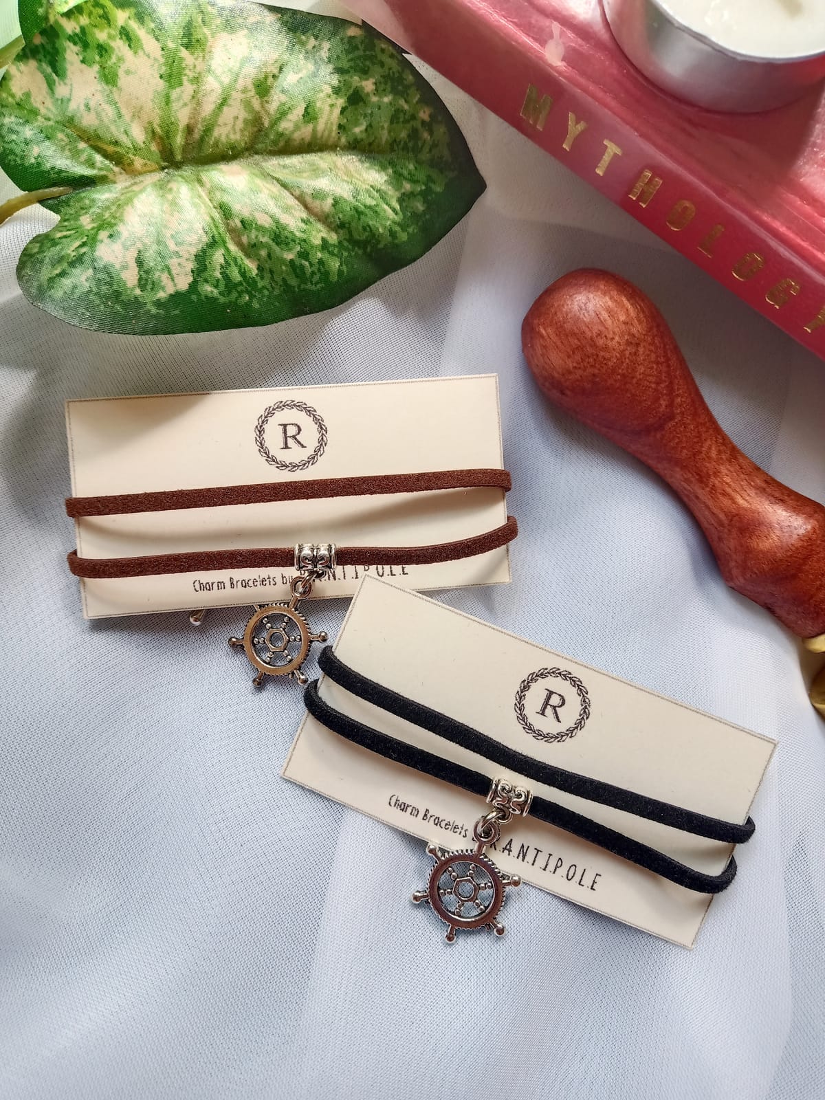 Ship's Wheel Suede Charm Bracelet, view 2